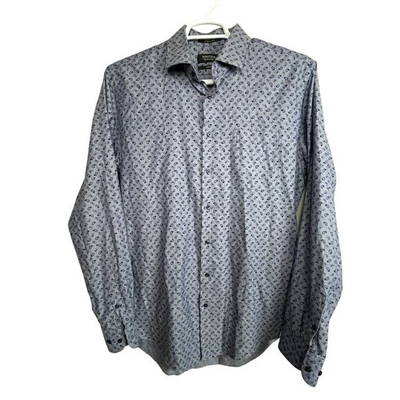 Nordstrom‎ Shirt Size 16 34/35 Blue Paisley Long Sleeve Button Up L/S Trim Fit - Picture 1 of 8